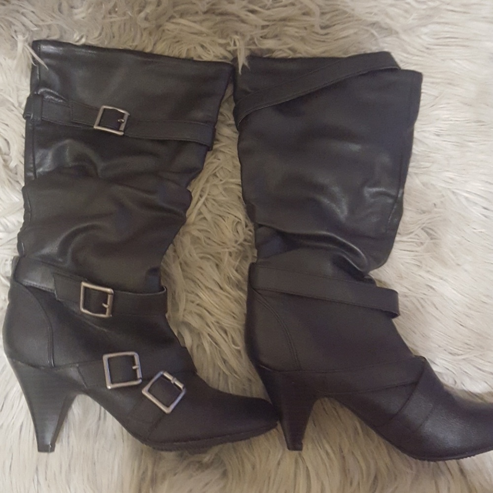 under the knee small heel boots